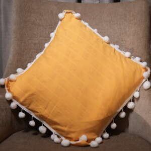 DSC03410 Mustard Pom-Pom Cushion