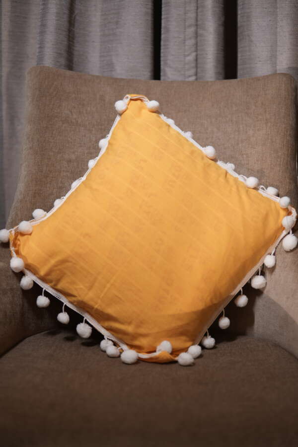 Mustard Pom-Pom Cushion